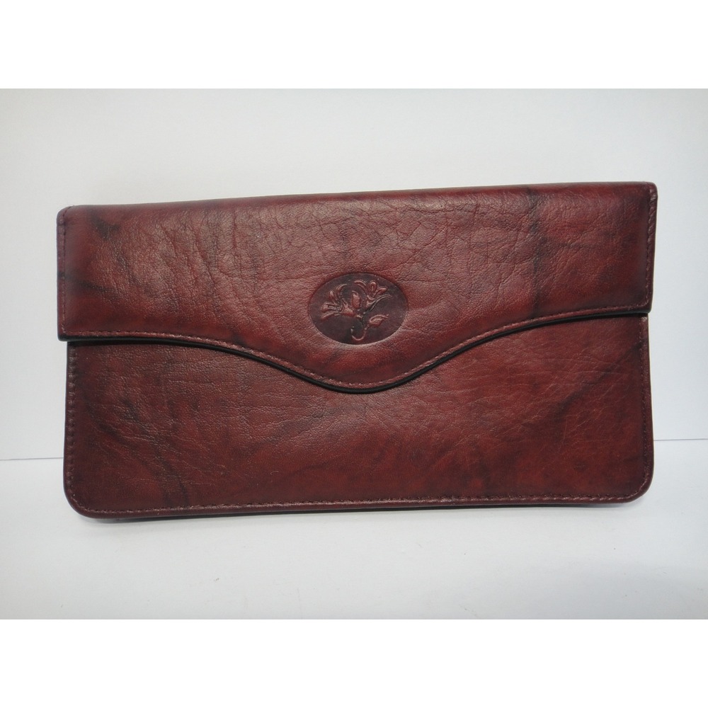 Buxton Marbled Burgundy Top Grain Cowhide Leather Floral Embossed Clutch Wallet